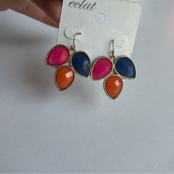 NEW eclat Acrylic Bead Flower Stud In Gold Plating Earrings Blue Pink Orange - Picture 2 of 5